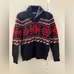 Polo Ralph Lauren Mens Vintage Snowflake Shawl Collar Wool Alpaca Sweater M